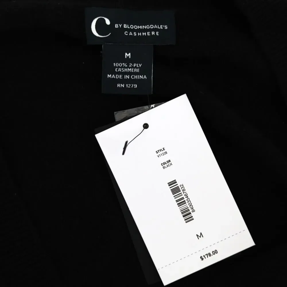 C by Bloomingdale's Women Black Cable Knit Cashmere V Neck Cardigan Size M - Picture 6 of 7